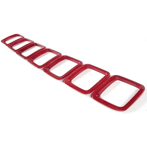 Image of Front Grille Grill Inserts Cover Compatible with Jeep Compass 2017 2018 2019 2020 2021 ABS Grill Cover Rings Frame Trims Kit 7PC (Red)