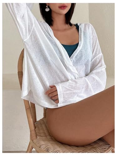 SOLY HUX Women's Swimsuit Coverup Long Sleeve Button V Neck Beach Kimono Tops Summer Vacation Clothes4