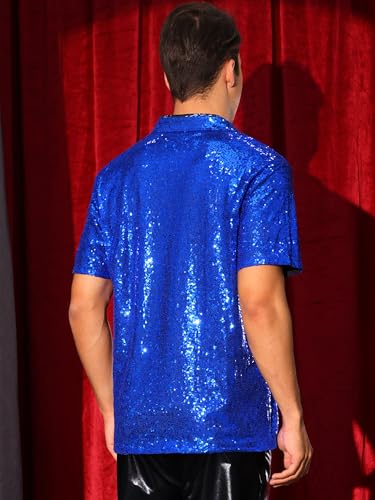 Lars Amadeus Sequin Polo for Men's Sparkle Short Sleeves Club Party Shiny Golf Shirts3