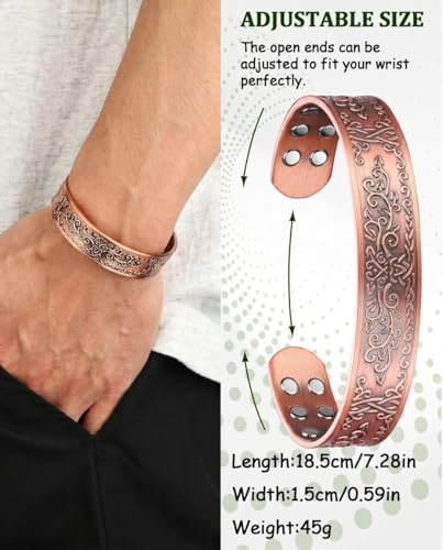 Image of MagEnergy Copper Bracelet for Men, 18X Strength Magnetic Bracelet with 3800 Gauss Magnets, 99.99% Pure Solid Copper, Men's Jewelry Gift (Copper-Tree of Love)