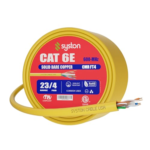 Syston Cat 6E Ethernet Cable Bulk Yellow 100FT, 23AWG Solid