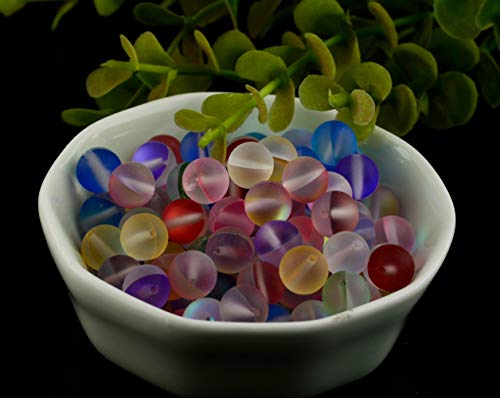 Matte Aurora Crystal Glass Beads 100Pcs 8Mm Flash Glitter Shining Mermaid Round Loose Aura Bead Frosted Moonstone For Jewelry Making (Multicolor, 8Mm) #TOP1