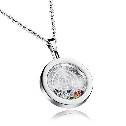 MONIYA Stainless Steel Our Lady of Guadalupe Round Pendant Necklace Catholic Jewelry for Women Silver/Gold Tone