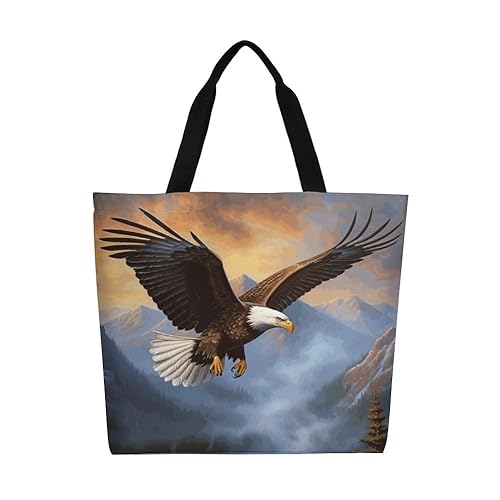Muishi American Bald Eagle Canvas Tote Bag - Large Women's Casual Shoulder Handbag - Reusable Beach & Shopping Grocery Bag for Outdoors