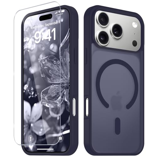 Image of YENAPOON for iPhone 17 Pro Max Case, Matte Magnetic Phone Cover [with 1 Screen Protector] [Support for MagSafe] [Shockproof Military Grade Protection] Translucent Frosted Back, Deep Purple