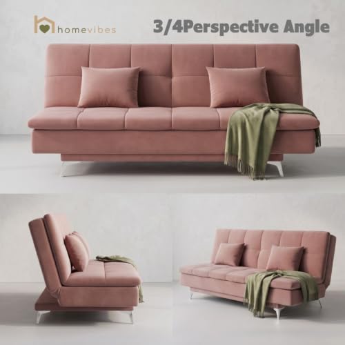 Image of Velum 3 Seater Sofa for Living Room & Office | Premium Fabric Upholstery | Solid Wood Frame | Comfortable Seating | 3 Years Warranty (Blush Pink, Sofa Cum Bed)