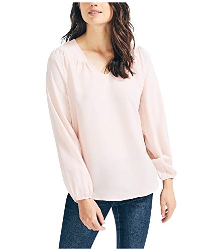 Nautica Womens Nautica Women's Long Sleeve V-Neck Woven Shirt Blouse, Sepia Rose, Large Us #TOP5