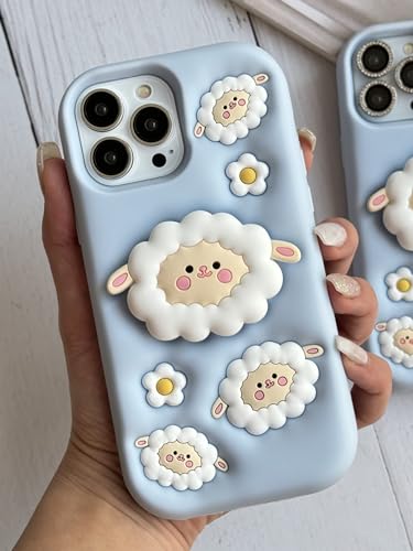 Image of COVERLY for iPhone 12 Pro 3D Cartoon Sheep Flock Case,Full Protective Funda Cotton Candy Cloud Pop Back Case with Holder Cute Soft Silicone Fashion Aesthetic Cover for Apple iPhone 12 Pro