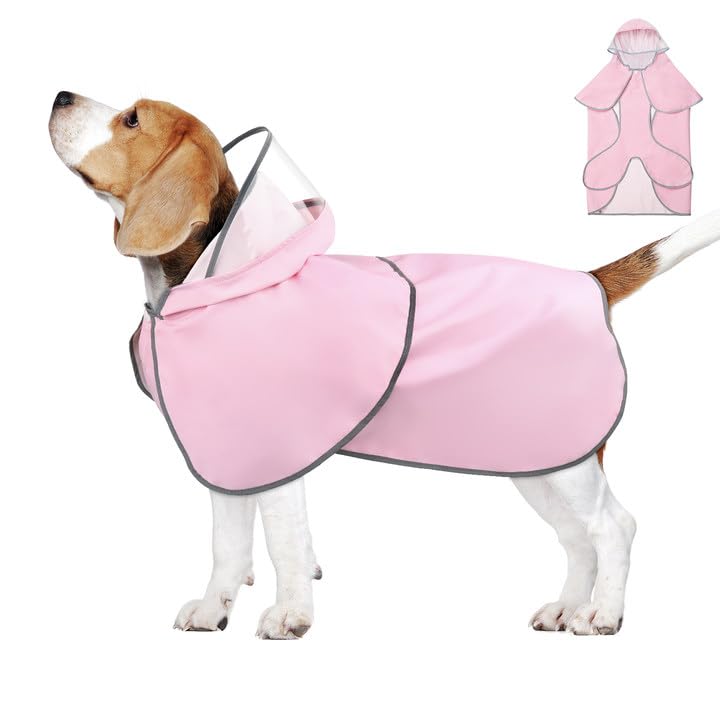Weesiber Waterproof Dog Coat, Reflective Dog Raincoat with Leash Hole, Hooded Puppy Rain Jacket