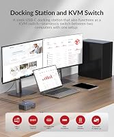 AV Access Docking Station KVM Switch Dual Monitor für Laptop & Desktop - USB C-Ladung, Vollaluminium, KVM-Switcher für 2 PCs mit Ethernet, EDID, 4K@60Hz/2K@144Hz/1080P@240Hz, 3xUSB 3.0, Netzteil – Ansicht 2