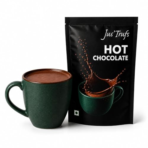 Image of Jus'Trufs Hot Chocolate Mix | 30% Cocoa Premium Dark Drinking Chocolate | Less Sugar, Plant Based, Lactose Free, Gluten Free | Serve Hot or Cold | Pack of 1 (50g)