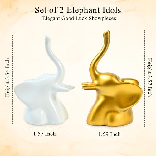 Image of ZAICUS Home Decor Elephant Showpiece Set of 2 | Golden & White Modern Minimalist Elephant Figurines | Tabletop Decor for Living Room, Office Desk & Gifting