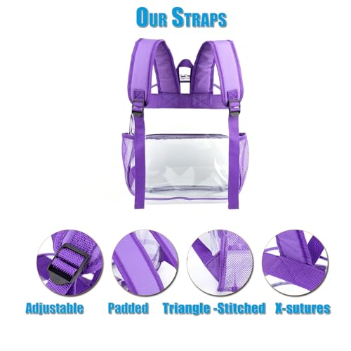 Image of Crosstime Clear Backpack Stadium Approved 12x6x12 Clear Bag with Reinforced Straps Durable PVC for Stadium Events, Sports, Festivals, Concerts - Small Transparent Backpack for Women & Girls - Purple