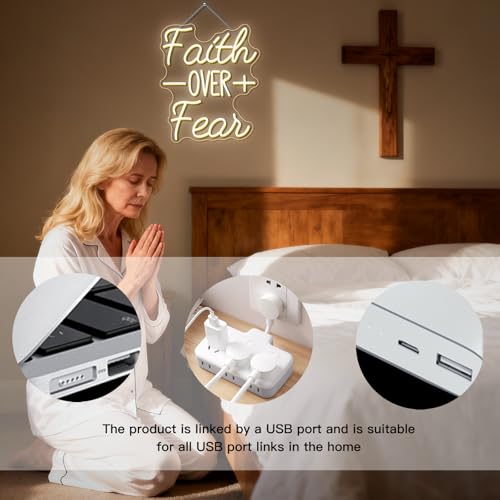 Image of WLHOPE Faith Over Fear Neon Sign Bible Verses Neon Signs for Wall Decor Christian Led Lights Religious Light Up Church Prayer Room Home Bedroom Club Party Christian Gifts