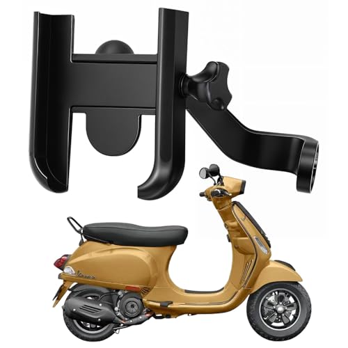 Image of WHIPONE Metal CNC Mobile Holder for Scooter, Scooty & Motorcycle Compatible for Vespa S 150, Mirror Mount, 360 Rotation, Strong Anti-Slip Grip, Wide Adjustable Fit for All Smartphones (Black)