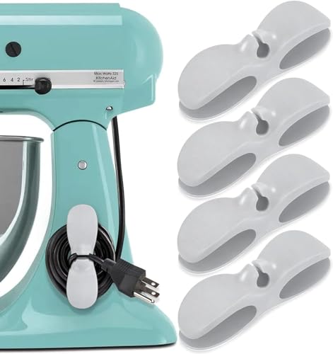 4 PCS Kitchen Appliance Cord Winder Cord Organizers, Cord Holder Cord Wrapper for Appliances Stick on Pressure Cooker, Mixer, Blender, Coffee Maker, Air Fryer (Gray)