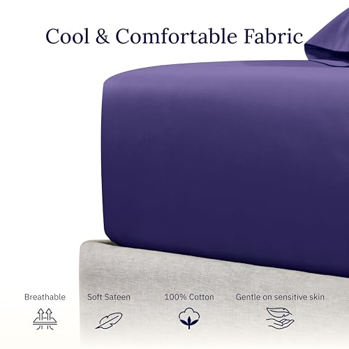 California Design Den Twin Fitted Sheet Cotton, Soft 400 Thread Count 100% Cotton, No Pop-Off Elastic, Deep Pocket Cooling Sheets, Durable Sateen Weave Bottom Sheet for Adults (Dark Purple)