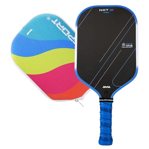 AMA SPORT Carbon Fiber Pickleball Paddles USAPA Approved 16mm Pickleball Paddle Friction Textured Surface Thermoformed Pickleball Racket with Propulsion PP Honeycomb Core (NXT 01 MAX-Blue)
