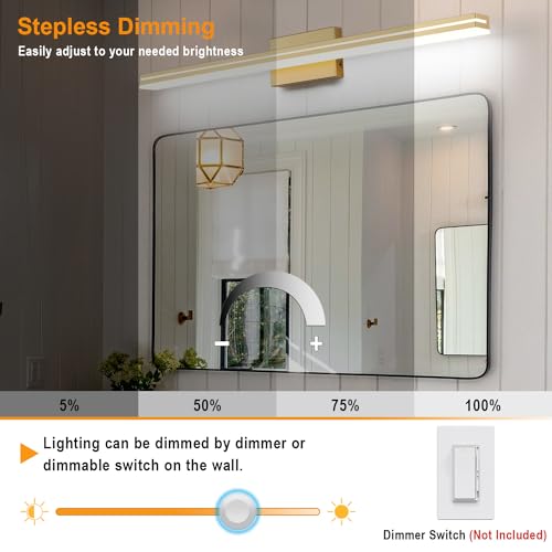 Image of SineRise LED Modern Bathroom Vanity Light Fixtures (40-Inch, 3000K /4000K /6000K, Dimmable), Gold Modern Acrylic Bathroom Wall Lighting Fixtures Over Mirror