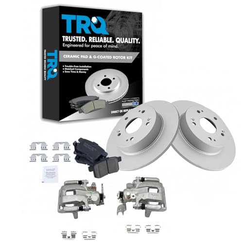Image of TRQ Rear Brake Pad and Rotor Set Ceramic G Coated Vented Rotors Calipers