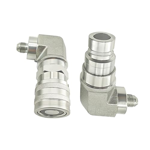 Image of 90 Degree Flat Face Hydraulic Quick Connect Coupler Set for Skid Steer,Elbow 3 /8 inch JIC Male Thread and Dust Cap,Heavy-Duty Carbon Steel