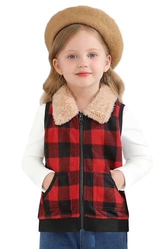 AlisOker Toddler Girls Boys Fleece Vest Winter Warm Clothes Buffalo Plaid Christmas Jacket Kids Puffer Quilted Gilet Coat