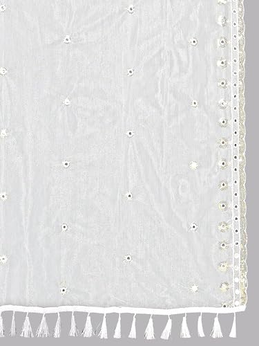 Image of KEMZA Organza Embroidered Dupatta with Mirror & Sequence Work, Tassel Lace Border, Floral Butti Design