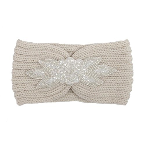 Covermason Haarband Damen Winter, Frauen Stricken Stirnband Warmes Strass Glitzer Stirnbänder Turban Hairband (Beige)
