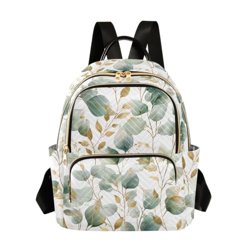 Sac à dos femme vert et doré au design feuilles élégant et compact