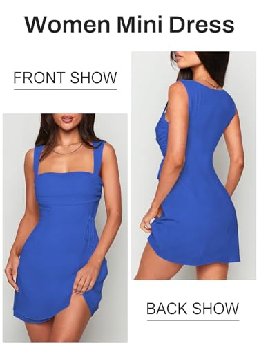 Image of Women's Sexy Ruched Mesh Midi Short Dresses for Women Square Neck Fitted Elegant Club Party Cocktail Dress