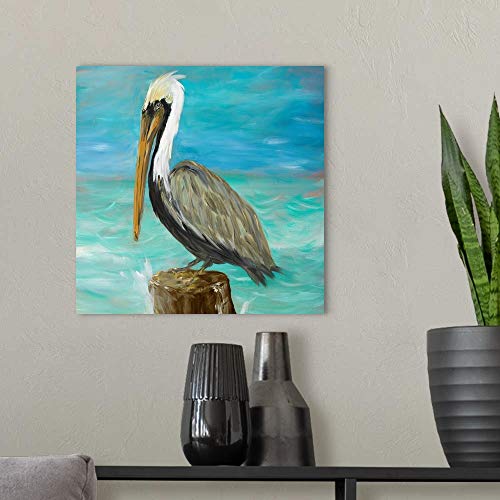 Pelicans On Post I Canvas Wall Art Print, Bird Artwork #TOP3