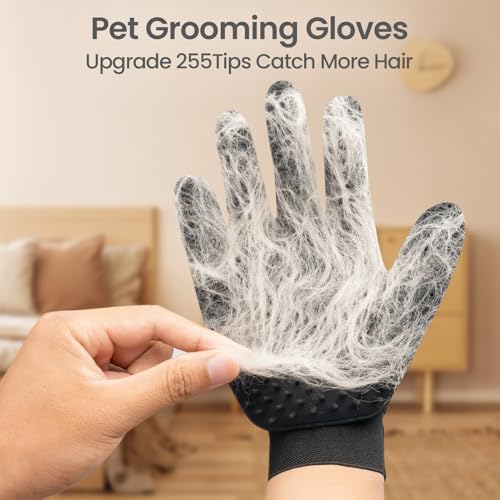 Image of Pet Hair Remover Glove - Gentle Pet Grooming Glove Brush - Deshedding Glove - Massage Mitt with Enhanced Five Finger Design - Perfect for Dogs & Cats with Long & Short Fur - 1 Pack (Right-hand), Black