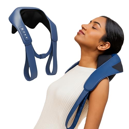 Image of Durafit91 Electric Neck Massager Machine with Heat for Pain Relief | Deep Kneading, Soothing, Vibration & Air Compression | Full Cervical Neck Shoulder & Back Pain| Improves Blood Circulation Blue