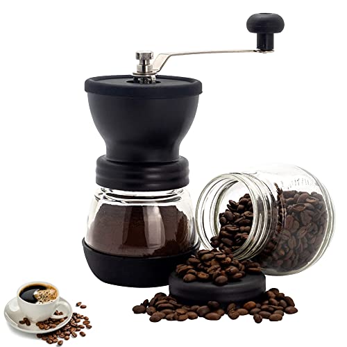 Moulin à grains de café manuel, mouture réglable en céramique pour grains de café, épices avec brosse et pot de rangement transparent, moulin à café manuel pour la maison, le bureau et les voyages Cover