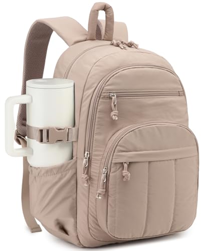 Image of Large Backpack for Women, Quilted Laptop Bookbag with Pouch Pockets for College Work Travel Gym Teacher Nurses, Puffer High School Backpack for Girls, Camel