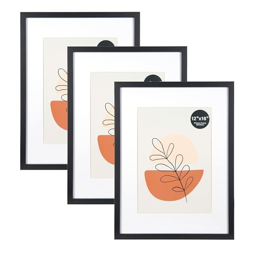 KAIWIN Picture Frame Black 12x16 / 30x40cm Set of 3-21x30 cm (A4) with Mat