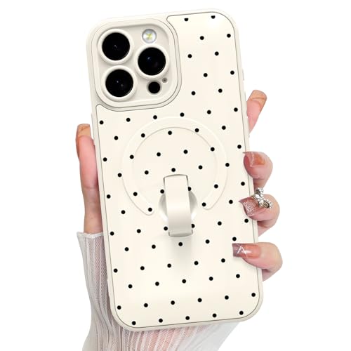KANGHAR Compatible with iPhone 15 Pro Case, Support for MagSafe, Silicone Spot Cute Pattern, Wristband Kickstand Camera Protection Soft Slim Cover for Girls Women -White by KANGHAR - Used condition - US$19.30