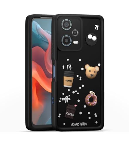 Image of Bintage Cute Fun Taddy| 3D Ball Bear| Donut| Coffee Rubber Case Full Body & Camera Protection Back Cover Compatible for Mi Redmi Note 12 5G - Black