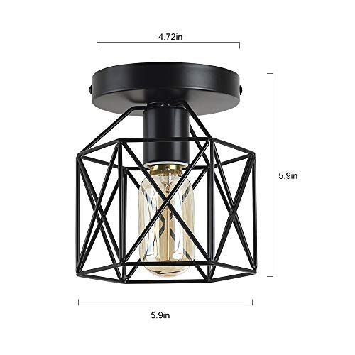 4 Pack Vintage Flush Mount Ceiling Light, E26 Black Cage Semi Flush Ceiling Light Fixtures, Rustic Ceiling Pendant Lighting Lamp Fixtures for Hallway, Stairway, Kitchen by N/H - Image 5