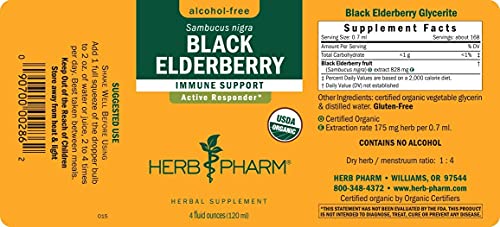 Herb Pharm Certified Organic Black Elderberry Liquid Extract For Immune System Support, Alcohol-Free Glycerite, 1 Ounce #TOP1
