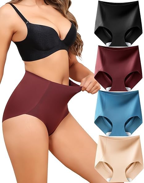 Levao Set of 4 Women's Shapewear High Waist Invisible Underwear Seamless Breathable Comfortable Underwear S-XXL