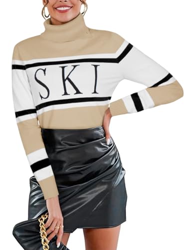 Image of Gleeivy Plus Size Sweaters for Curvy Women Winter WAM Sweaters Juniors Trendy Cable Knit Sweater Color Block Patchwork Ski Outfits Cotton Dressy Casual Fleece Khkai XL Khaki