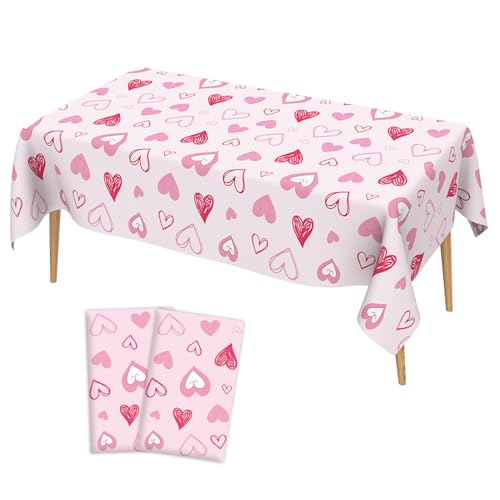 Image of Valentines Tablecloth, 2 Pack Valentines Day Tablecloth, Valentines Day Decorations, 54x108 Inch Heart Valentines Table Cloth Valentine's Day Rectangle Table Cover for Valentine Anniversary Wedding