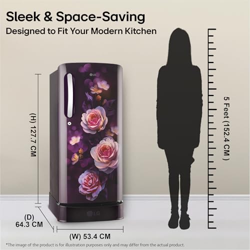 Image of LG 185 L, 5 Star, Smart Inverter, Direct Cool Single Door Refrigerator (GLD1956ZAPB, Purple Bloom, Fit Max Chiller Tray, Base stand with Drawer & Runs on Home Inverter)