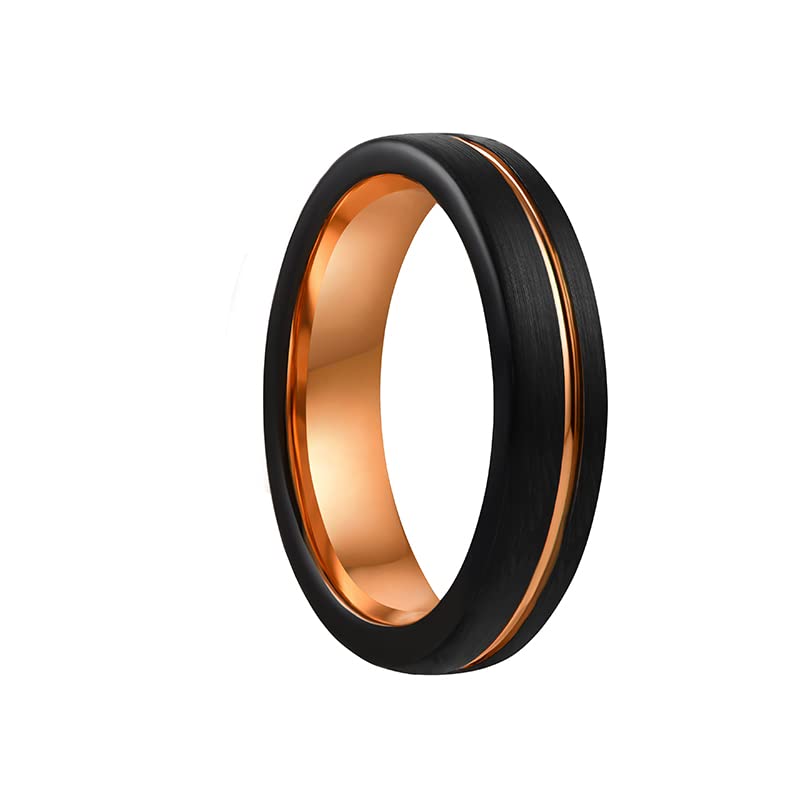 COPAUL Anillo de tungsteno con alianzas de boda estriadas grabadas en anillo negro para hombres y mujeres
