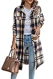 PRETTYGARDEN Womens Plaid Shacket Jacket Fall Fashion 2025 Long Sleeve Button Up Flannel Shirt Winter Clothing Woolen Coats (Brown,Medium)
