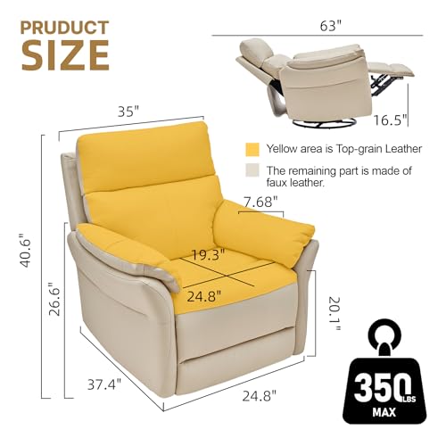 Sillón reclinable piel beige 24.8 pulgadas miniatura 2