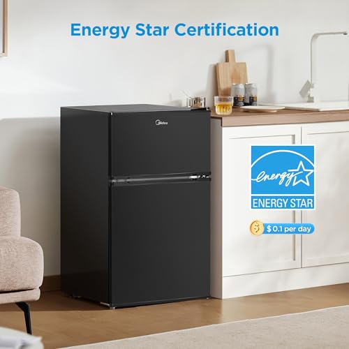 Midea WHD-113FB1 Double Door Mini Fridge with Freezer for Bedroom Office or Dorm with Adjustable Remove Glass Shelves Compact Refrigerator, 3.1 cu ft, Black - Image 6