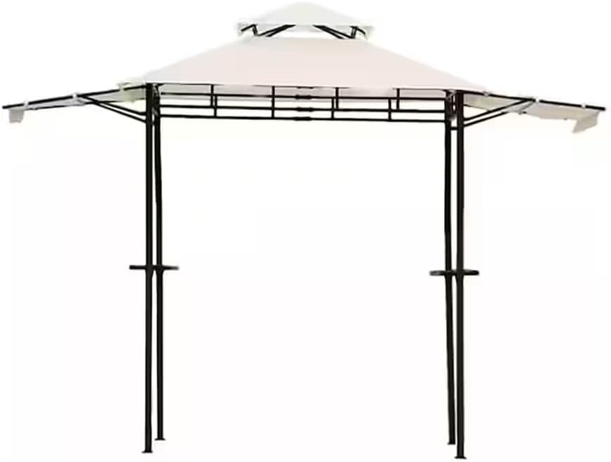 12Ft.Lx4.3Ft.W Iron Double Tiered Backyard Patio BBQ Grill Gazebo with Bar Counters (Beige)