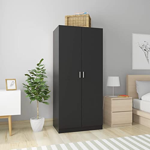 Amplio armario negro con 2 puertas, compartimento grande para dormitorio y pasillo, elegante solución de almacenamiento, madera duradera, 80 x 52 x 180 cm